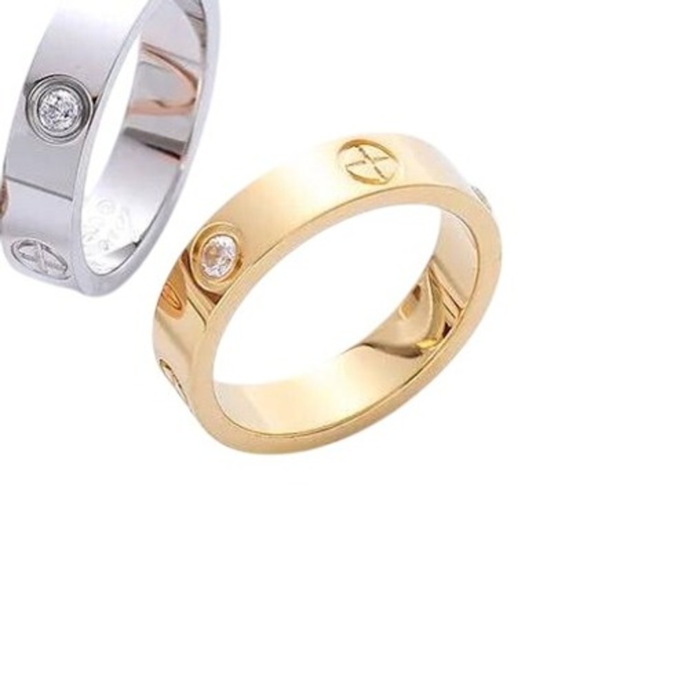 Gold Plated Titanium Band Ring with Round Cubic Zirconia Stones Size‎ 6 - Picture 2 of 2